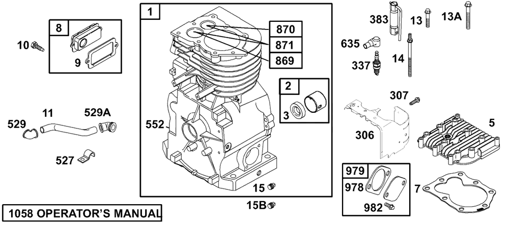 Cylinder Group Diagram and Parts List for 133232-1012-XX  Briggs and Stratton Engine